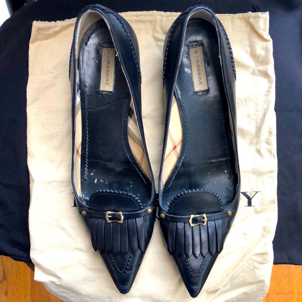BURBERRY Black Tassel Kitten Heel 36 - Used